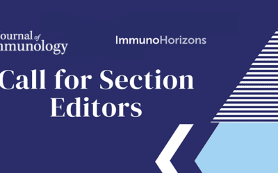 Logos for The Journal of Immunology and ImmunoHorizons, and the text "Call for Section Editors" on a blue background